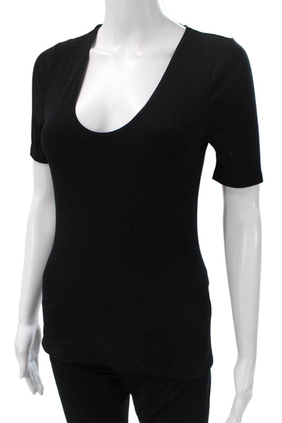 Boden Womens Black Cotton Scoop Neck Short Sleeve Basic T-Shirt Size 2