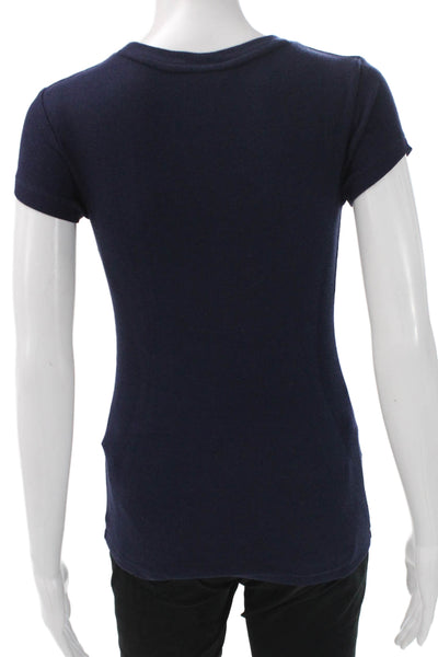 Club Monaco Womens Basic Cotton Blue Round Neck Short Sleeve T-Shirt Size XS