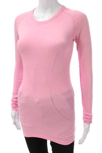 Lululemon Womens Basic Pink Nylon Crew Neck Long Sleeve T-Shirt Pullover Size 4