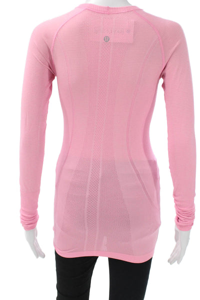 Lululemon Womens Basic Pink Nylon Crew Neck Long Sleeve T-Shirt Pullover Size 4