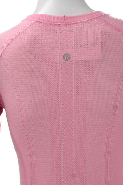 Lululemon Womens Basic Pink Nylon Crew Neck Long Sleeve T-Shirt Pullover Size 4