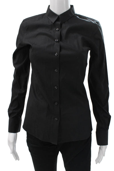 Brooks Brothers Women Black Cotton Collared Long Sleeve Button Up Top Size 0