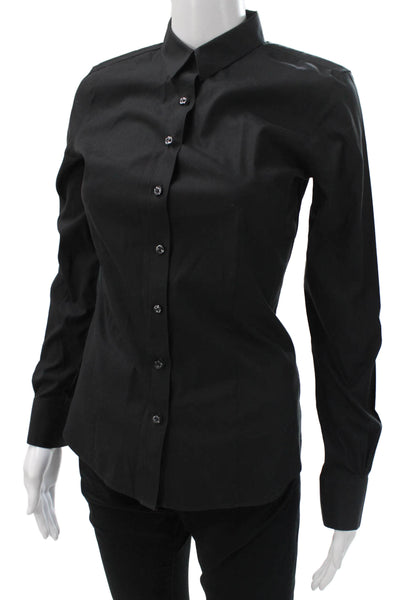 Brooks Brothers Women Black Cotton Collared Long Sleeve Button Up Top Size 0