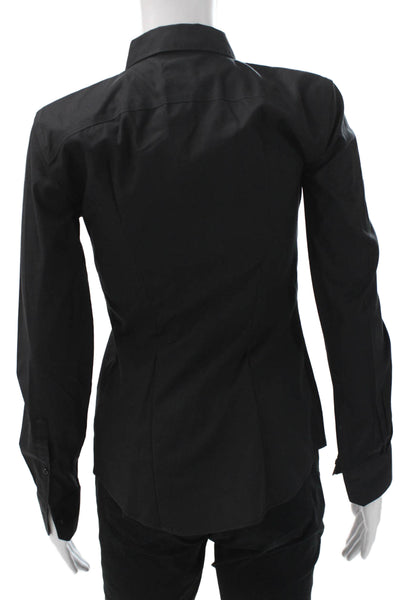 Brooks Brothers Women Black Cotton Collared Long Sleeve Button Up Top Size 0