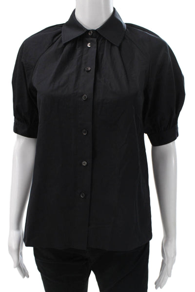 Lafayette 148 New York Womens Black Collared Button Blouse Size 2XS
