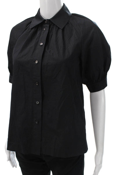 Lafayette 148 New York Womens Black Collared Button Blouse Size 2XS