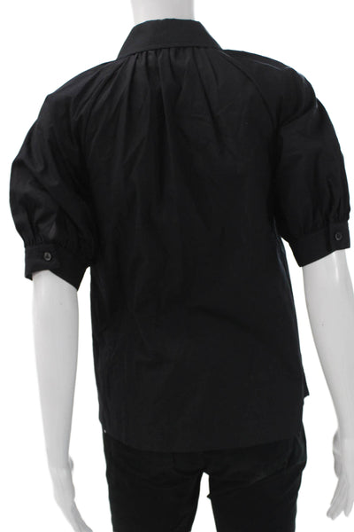 Lafayette 148 New York Womens Black Collared Button Blouse Size 2XS