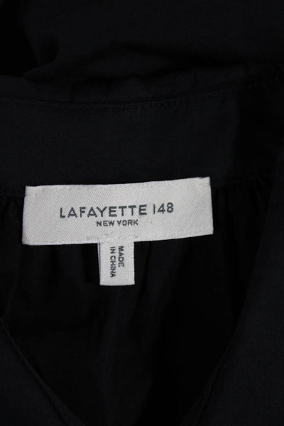 Lafayette 148 New York Womens Black Collared Button Blouse Size 2XS