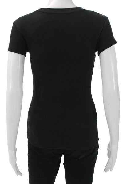 Club Monaco Women Basic Cotton Crew Neck T-Shirt Black Short Sleeve Size XS