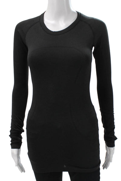 Lululemon Womens Black Basic Crew Neck Long Sleeve Nylon T-Shirt Pullover Size 4