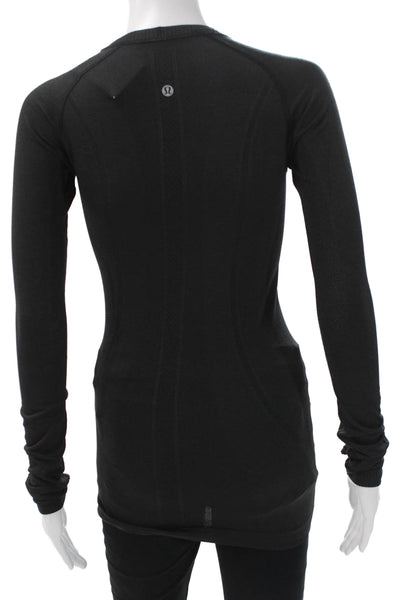 Lululemon Womens Black Basic Crew Neck Long Sleeve Nylon T-Shirt Pullover Size 4