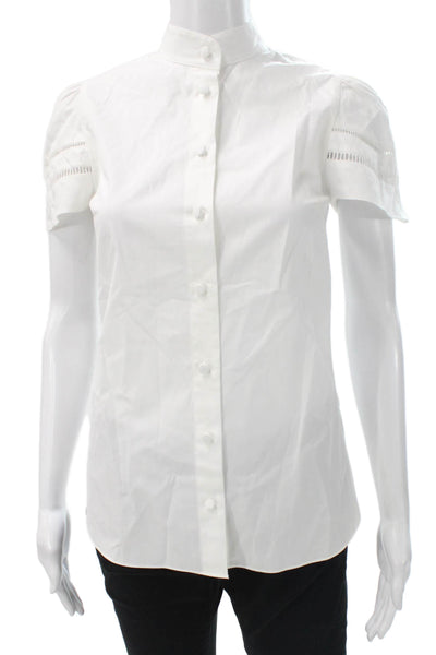 Charlotte Brody Women Cotton Collared Short Sleeve Blouse White Size XS