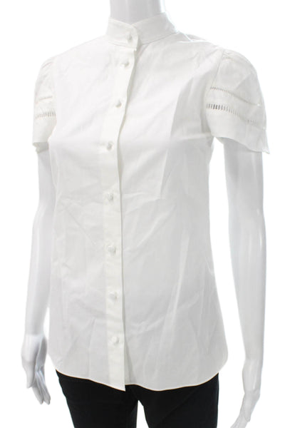 Charlotte Brody Women Cotton Collared Short Sleeve Blouse White Size XS