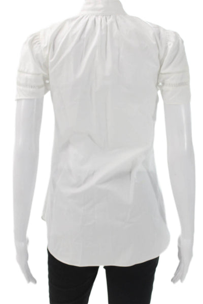 Charlotte Brody Women Cotton Collared Short Sleeve Blouse White Size XS