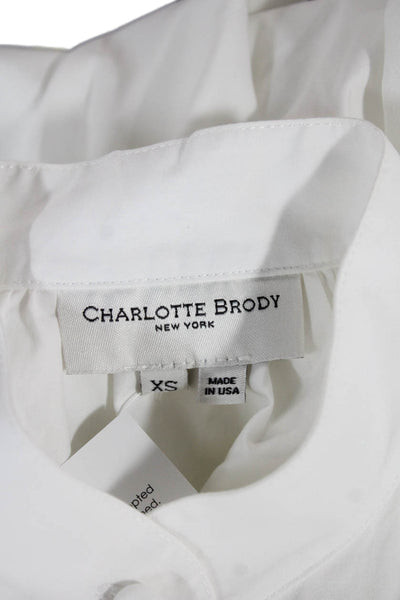 Charlotte Brody Women Cotton Collared Short Sleeve Blouse White Size XS