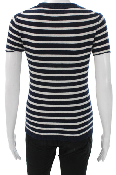 J Crew Women Blue Cashmere Striped Crewneck Pullover Short Sleeve Size 2XS
