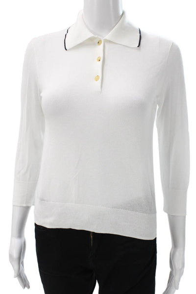Vince Women Basic Polo Cotton Collared 3/4 Sleeve White Size XS