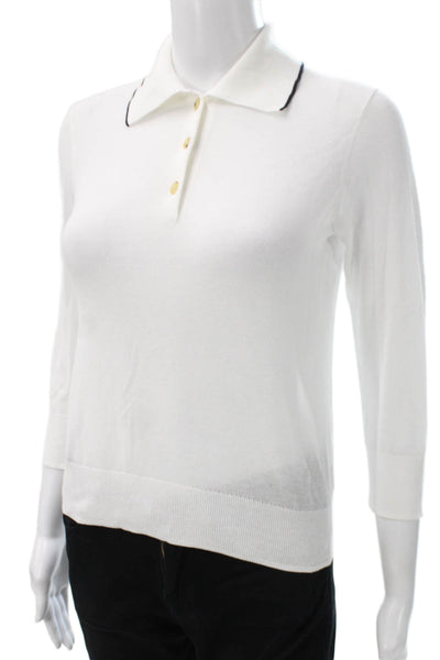 Vince Women Basic Polo Cotton Collared 3/4 Sleeve White Size XS