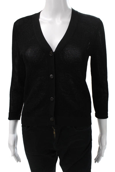 Theory Womens Cardigan Black V-Neck Viscose 3/4 Sleeve Size XS