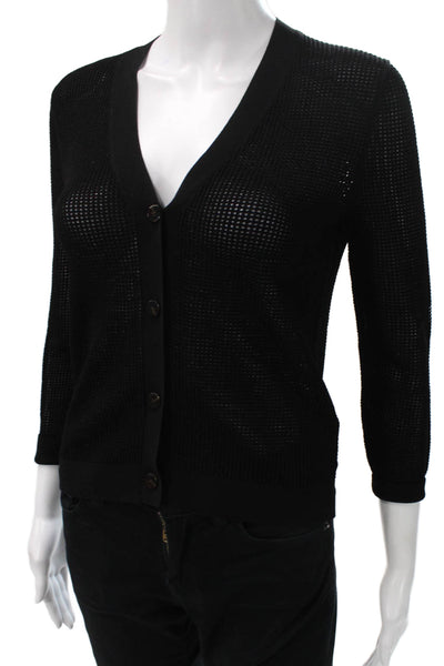 Theory Womens Cardigan Black V-Neck Viscose 3/4 Sleeve Size XS