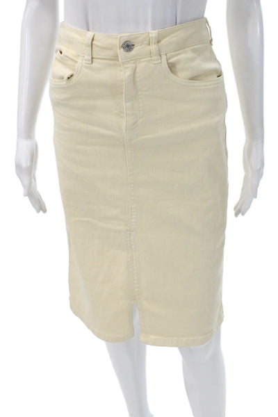 Vanessa Bruno Womens Straight Pencil Skirt Beige Button Knee-Length Size 34