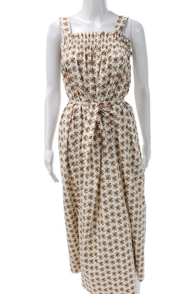 Tory Burch Women Ivory Floral Sleeveless Square Neck Maxi Dress Petite Size 6