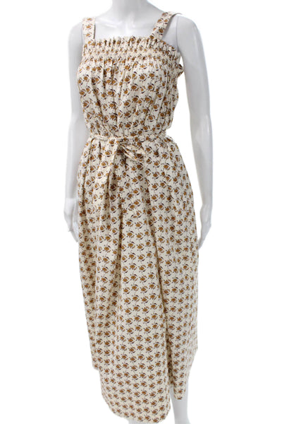 Tory Burch Women Ivory Floral Sleeveless Square Neck Maxi Dress Petite Size 6