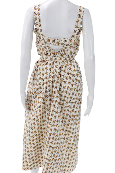 Tory Burch Women Ivory Floral Sleeveless Square Neck Maxi Dress Petite Size 6