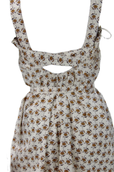 Tory Burch Women Ivory Floral Sleeveless Square Neck Maxi Dress Petite Size 6