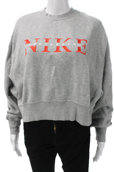 Nike Womens Pullover Sweatshirt Gray Cotton Crew Neck Long Sleeve Size XS