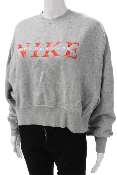 Nike Womens Pullover Sweatshirt Gray Cotton Crew Neck Long Sleeve Size XS