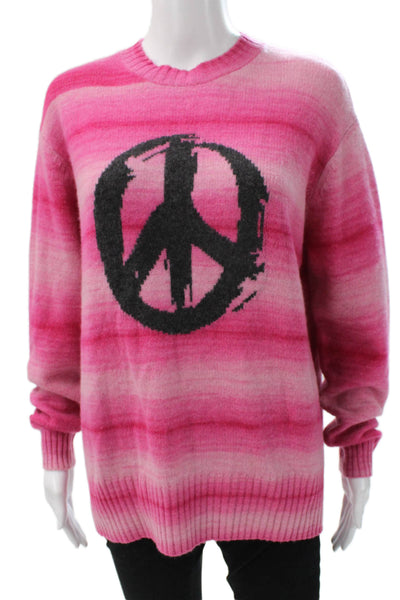 Autumn Cashmere Women Pink Striped Crew Neck Long Sleeve Pullover Size S