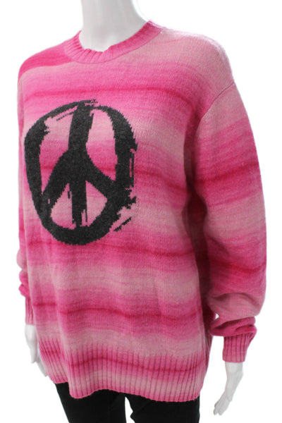 Autumn Cashmere Women Pink Striped Crew Neck Long Sleeve Pullover Size S