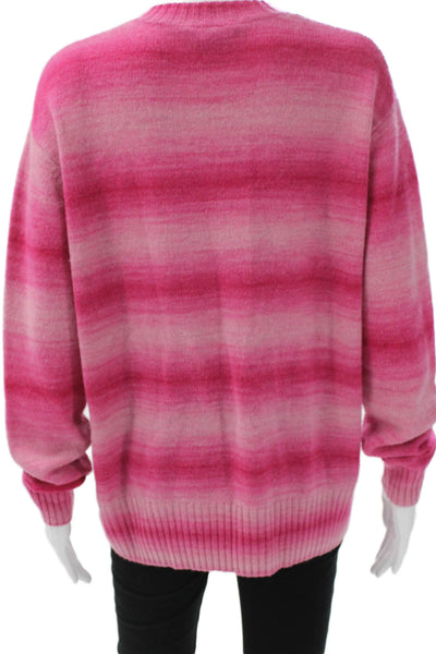 Autumn Cashmere Women Pink Striped Crew Neck Long Sleeve Pullover Size S