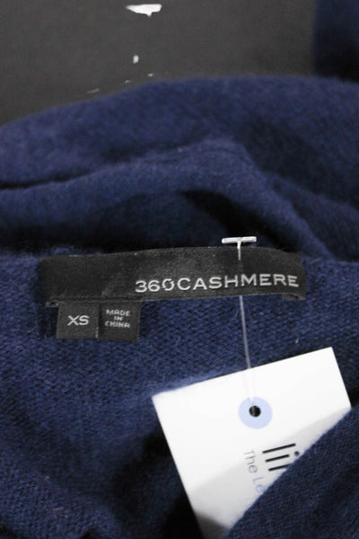 360 Cashmere Womens Pullover Hoodie Cashmere V Neck Blue Long Sleeve Size XS