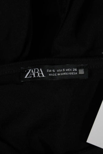 Zara Women Black Cotton Crew Neck Long Sleeve Basic T-Shirt Size S