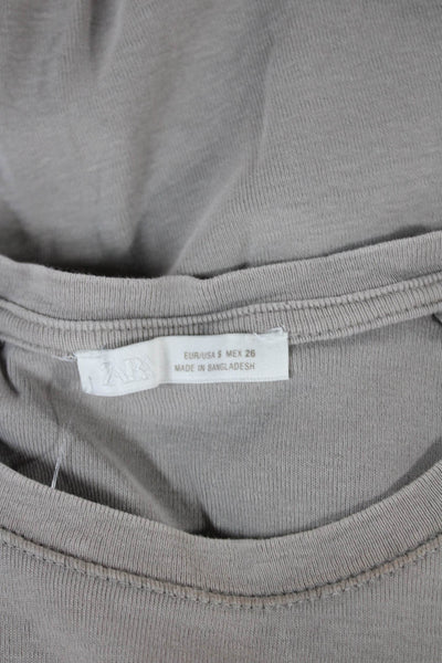 Zara Womens Basic Cotton Beige Round Neck Short Sleeve T-Shirt Size S