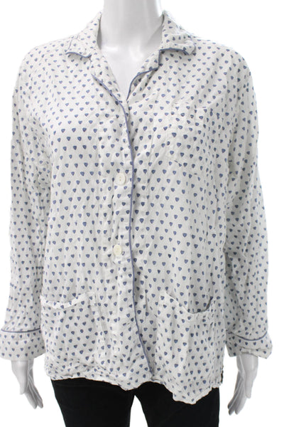 Roller Rabbit Womens Collared Cotton Long Sleeve Pajama White Graphic Size L