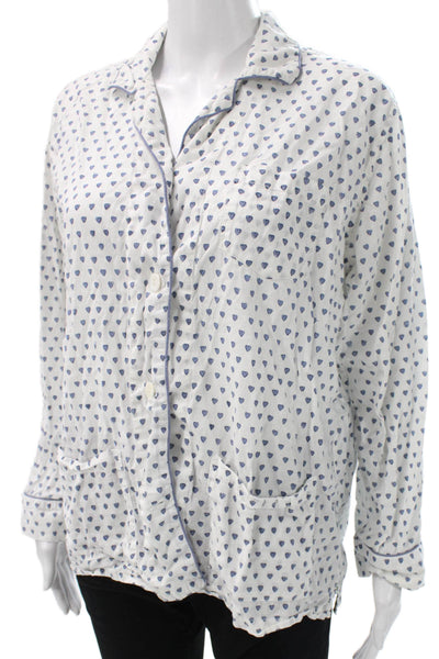Roller Rabbit Womens Collared Cotton Long Sleeve Pajama White Graphic Size L