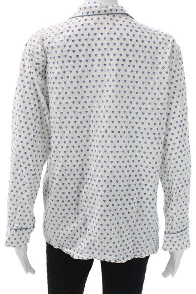 Roller Rabbit Womens Collared Cotton Long Sleeve Pajama White Graphic Size L