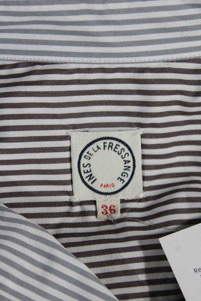Ines De La Fressange Womens Striped Button-Up Cotton Long Sleeve Size 36