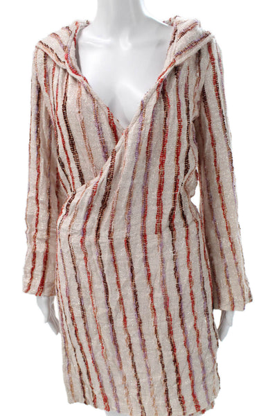 Sundress Womens Beige Striped Cotton V-Neck Long Sleeve Knee Length Size XS