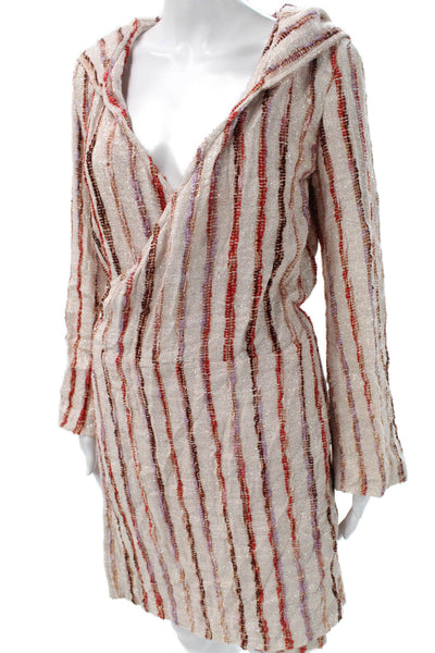 Sundress Womens Beige Striped Cotton V-Neck Long Sleeve Knee Length Size XS