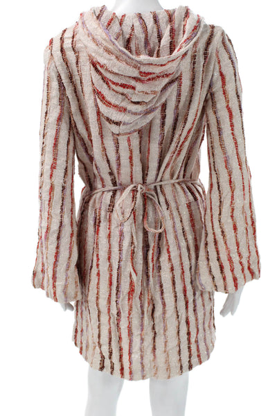 Sundress Womens Beige Striped Cotton V-Neck Long Sleeve Knee Length Size XS