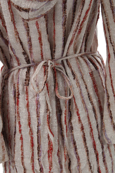 Sundress Womens Beige Striped Cotton V-Neck Long Sleeve Knee Length Size XS