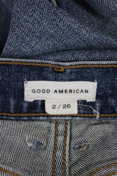 Good American Women Straight Jeans Blue Cotton Mid Rise Button Size 26