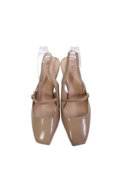 J Crew Womens Patent Leather Square Toe Slingbacks Pumps Beige Size 8