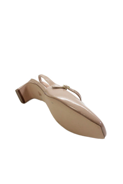 J Crew Womens Patent Leather Square Toe Slingbacks Pumps Beige Size 8