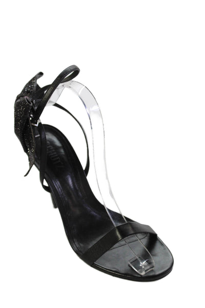 Schutz Womens Leather Ankle Strap Bow Lyla Sandal Heels Black Size 8 B