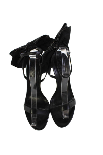 Schutz Womens Leather Ankle Strap Bow Lyla Sandal Heels Black Size 8 B